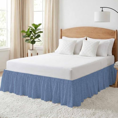 Denim Blue King Size Bed Skirt - 16 Inch Drop Wrap Around Dust Ruffle