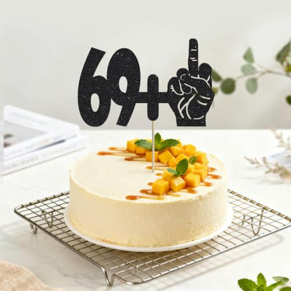 Black Glitter Cake Topper 70th Birthday Party Decoration - 1Pc