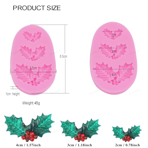 Christmas Holly Leaf Silicone Mold for Fondant Chocolate and Cake Decorations