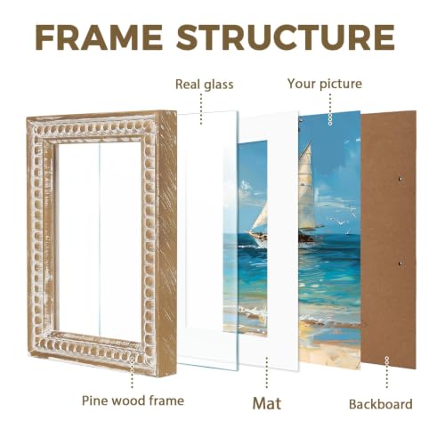 11x14 Rustic Wood Picture Frame with Mat & Beaded Edge - Natural / 8x10