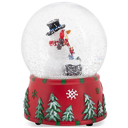 Christmas Snow Globe with Frosty the Snowman and Cardinal Figurine - Holiday Tabletop Decor