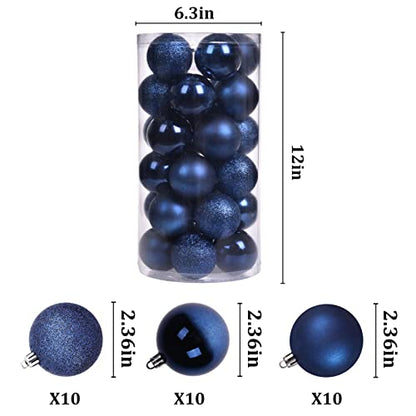 Deep Blue Christmas Ball Ornaments 30pcs 2.36 Inch Shatterproof Holiday Tree Decorations