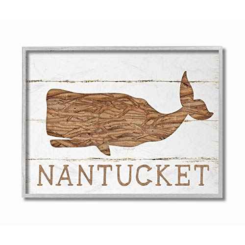 Stupell Industries Nantucket Whale Gray Framed Wall Art, 11x14, Multi-Color