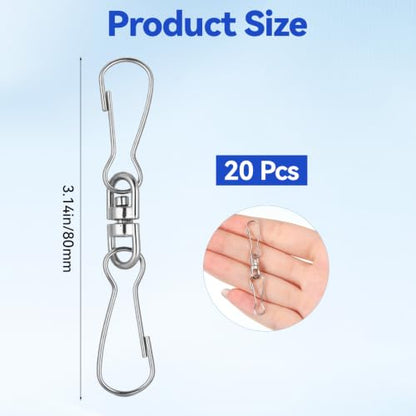 20 Pack Stainless Steel Swivel Hooks for Wind Chimes & Decorations - Durable 360° Rotating Clips
