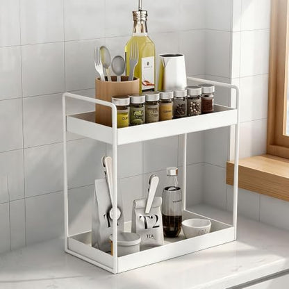 2 Tier Bathroom Counter Organizer Vanity Storage Shelf White - KINGBERWI