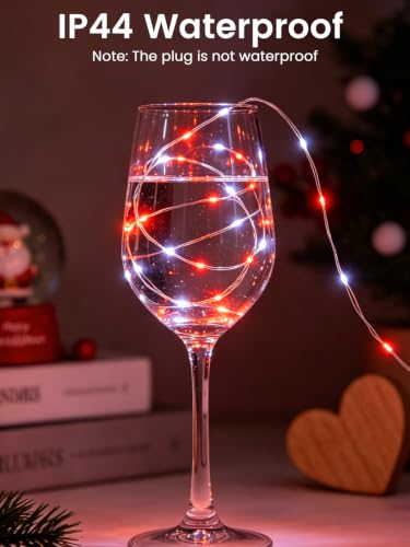 Fairy Lights 2 Pack 99 FT Red & White LED String Lights with 9 Modes, Waterproof