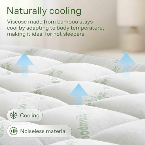 Hanare King Bamboo Mattress Topper with Cooling Viscose, Quilted Plush Layer, Deep Pocket 8-20 Inch