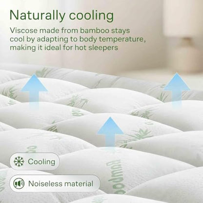 Hanare King Bamboo Mattress Topper with Cooling Viscose, Quilted Plush Layer, Deep Pocket 8-20 Inch