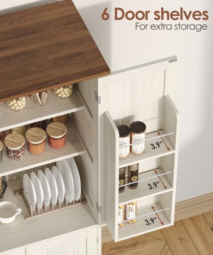 Tall Pantry Cabinet with 6 Doors - Rustic White Kitchen Storage