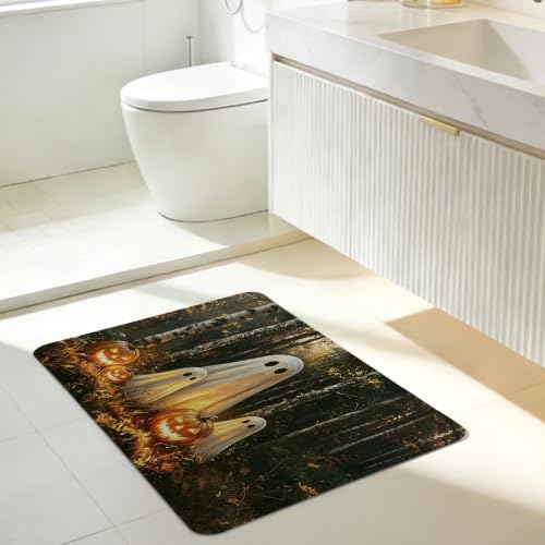 Rustic Halloween Bathroom Mat - Vintage Forest Ghost with Jungle Ghost Variation