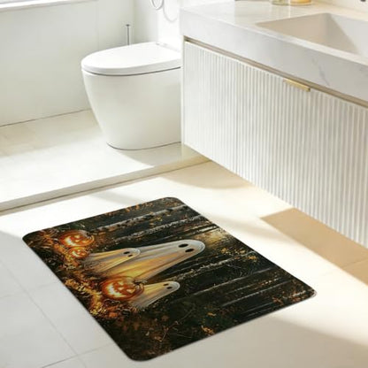 Rustic Halloween Bathroom Mat - Vintage Forest Ghost with Jungle Ghost Variation