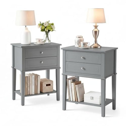 EJOV 28" Tall Nightstand Set (2) with 2 Drawers & Open Shelf - Gray (Variation: Gray - Engineered Wood)