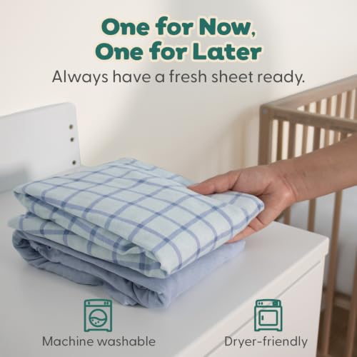Organic Cotton Baby Crib Sheets 2-Pack - Blue Windowpane & Solid Blue