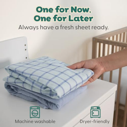 Organic Cotton Baby Crib Sheets 2-Pack - Blue Windowpane & Solid Blue