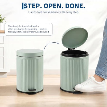 Garvee Bathroom Trash Can 5L Green with Soft Close Lid - Round Wastebasket