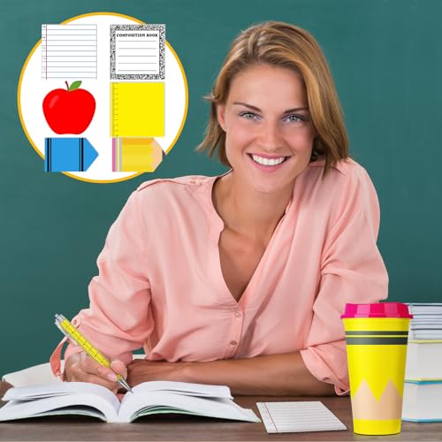 Teacher Appreciation Gift Set - 12 Multicolor Tumblers, Sticky Notes & Pens, 12 oz - Modern Design