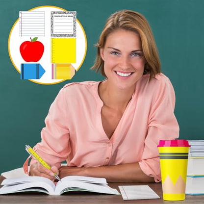 Teacher Appreciation Gift Set - 12 Multicolor Tumblers, Sticky Notes & Pens, 12 oz - Modern Design
