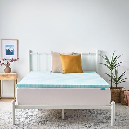 Linenspa 2 Inch Swirl Gel Memory Foam Mattress Topper, Queen Size – Cooling Gel Infused, Ventilation Holes – Pressure Relieving Bed Topper – CertiPUR Certified