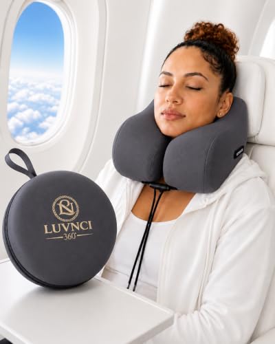 Gray 360° Travel Neck Pillow with Chin Support and Carrying Case