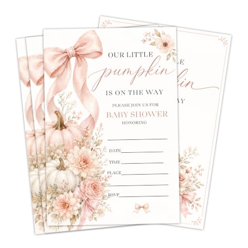 Fall Pumpkin Baby Shower Invitations for Girl - 25 Invites with Envelopes - Variation A04