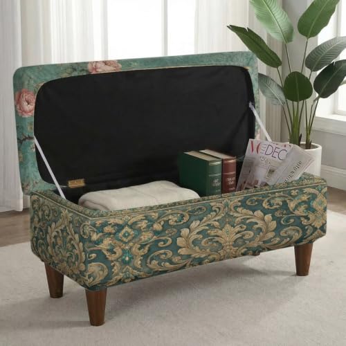 Vintage Peony Flower Large Ottoman Cover Stretch Slipcover with Elastic Bottom