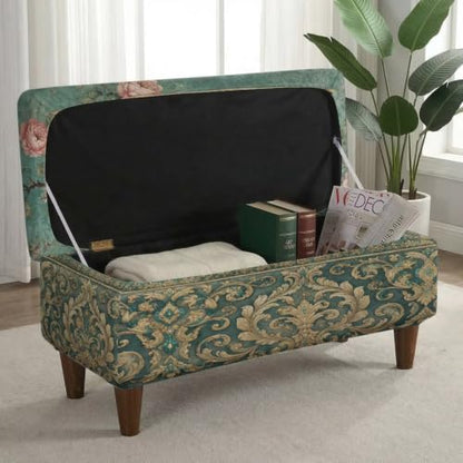 Vintage Peony Flower Large Ottoman Cover Stretch Slipcover with Elastic Bottom