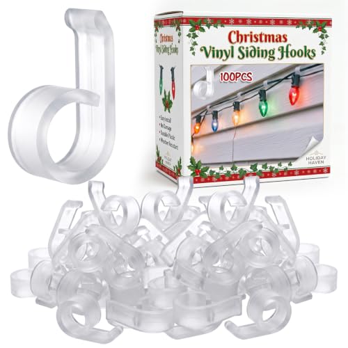 100 Pcs Vinyl Siding Hooks for Christmas Lights - Outdoor Decorative Clips with No Damage