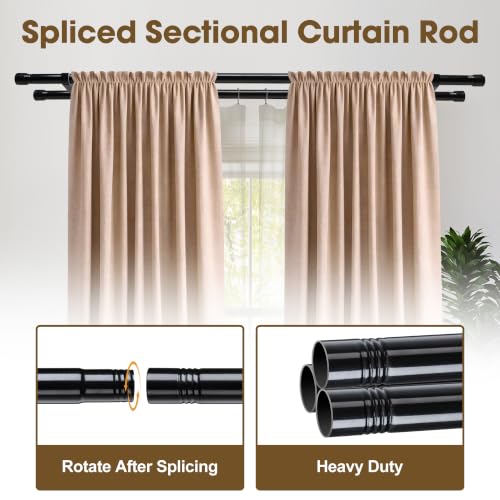 Black Double Curtain Rod Set 28-48 Inch Heavy Duty Dual Curtain Rod for Windows - DonSail