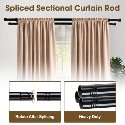 Black Double Curtain Rod Set 28-48 Inch Heavy Duty Dual Curtain Rod for Windows - DonSail
