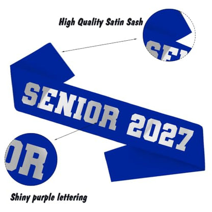 Graduation Sash Set 4Pcs Senior 2027 Blue Satin with Glitter Letters Party Decorations