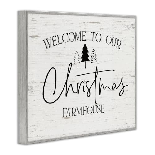 Christmas Farmhouse Welcome Framed Wall Art - Grey, 16x20 Inches, Giclée Print