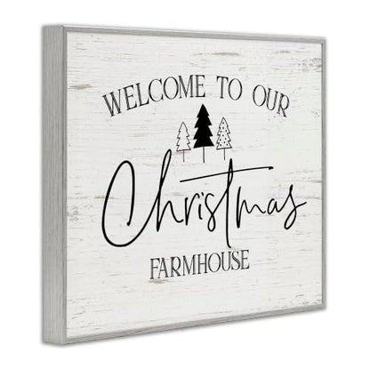 Christmas Farmhouse Welcome Framed Wall Art - Grey, 16x20 Inches, Giclée Print