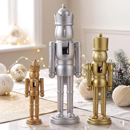 Christmas Nutcracker Ornaments Set - Gold Silver Wooden Decor, Champagne Variation