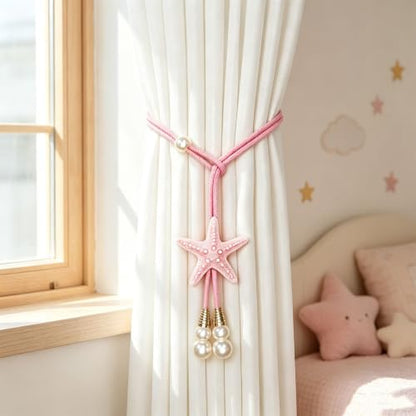 Pink Starfish Shell Curtain Tiebacks - Ocean Style Decorative Buckle Set