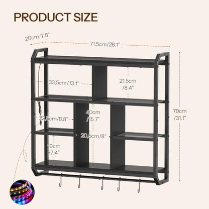 Black HOOBRO LED Floating Wall Shelf with Lights, 28.1 Inch Gaming Shelves