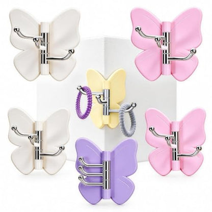 Rotating Butterfly Wall Hooks Set - Color Mixing, 6 Pack Adhesive Corner Hooks