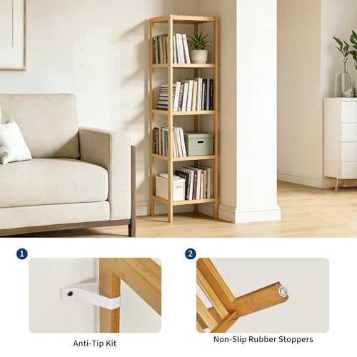 5 Tier Waterproof Bamboo Storage Shelf - Natural Finish, Wall-Mountable, Space-Saving Organizer - Variation of 5 Tier-wood