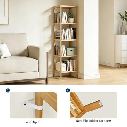 5 Tier Waterproof Bamboo Storage Shelf - Natural Finish, Wall-Mountable, Space-Saving Organizer - Variation of 5 Tier-wood