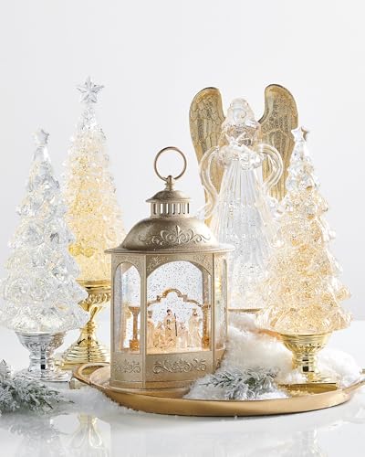 Holiday Water Lanterns with Swirling Glitter - 13.75 Inch Gold Decor