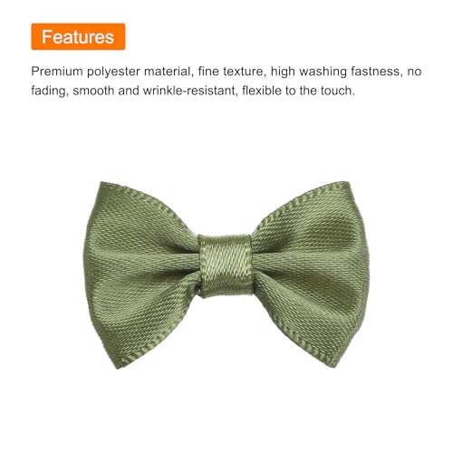 Olive Green Satin Bow Ties 1.5x1 Inch Mini Bowknot for Crafts & Decorations - 30 Pcs