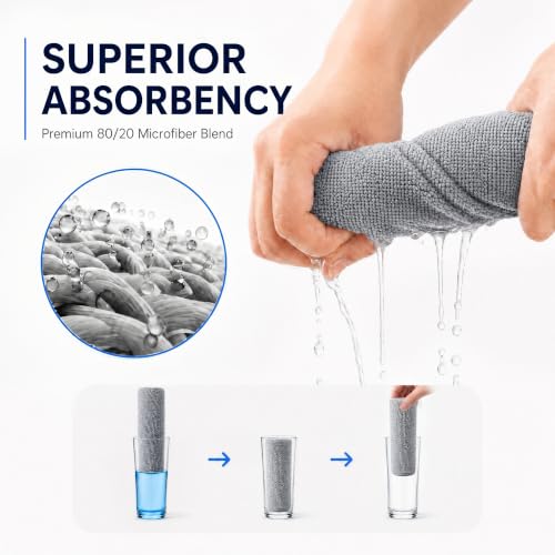 Microfiber Cleaning Cloth Roll 80 PCS Reusable Grey, 12x12 Inches