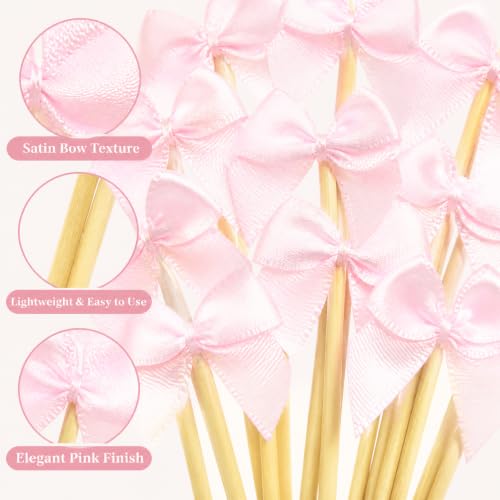 Pink Bow Cocktail Picks Set of 200 for Appetizers & Desserts