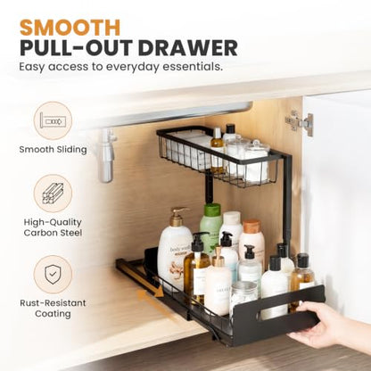 Under Sink Organizer 2 Pack - Adjustable Kitchen Cabinet Storage