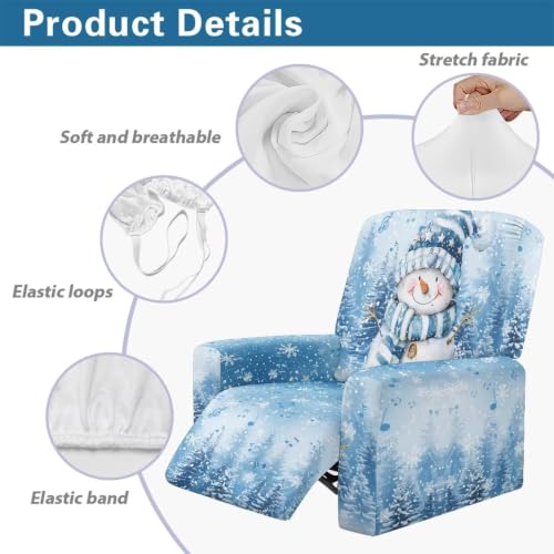 Cute Snowman Recliner Chair Cover Slipcover - 4-Piece Sofa Protector