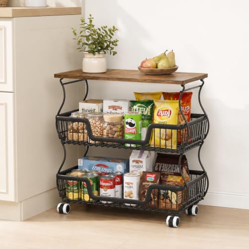 Black 16.93x11.02x20.87 Inch 3-Tier Fruit & Vegetable Storage Cart