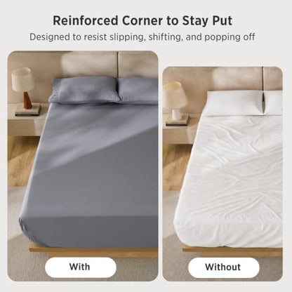 Bedsure Deep Pocket King Sheets - Non Slip Fit for Up to 18" Mattresses, Grey