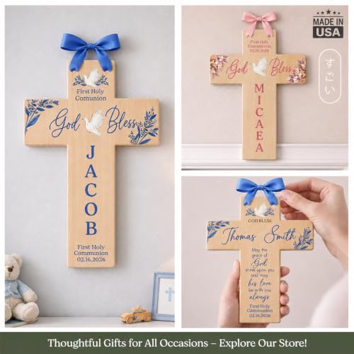 Personalized Catholic Baptism Cross for Boys & Girls May God Bless