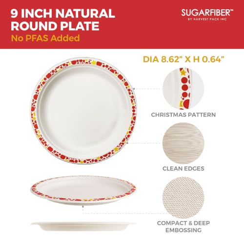 9 Inch Compostable Christmas Paper Plates Holiday Party Disposable Dinnerware - Harvest Pack