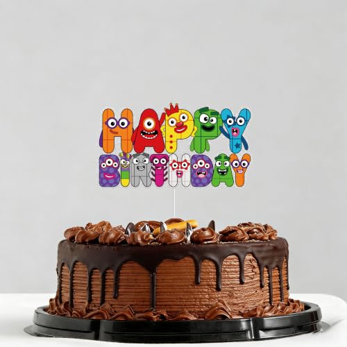 Number Happy Birthday Cake Topper Block Theme - Cake Decorations