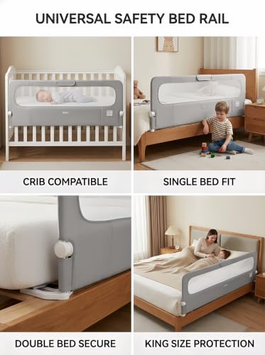 Toddler Bed Rail Guard - 59 Inch Swing Down Bed Safety Barrier - Rectangular